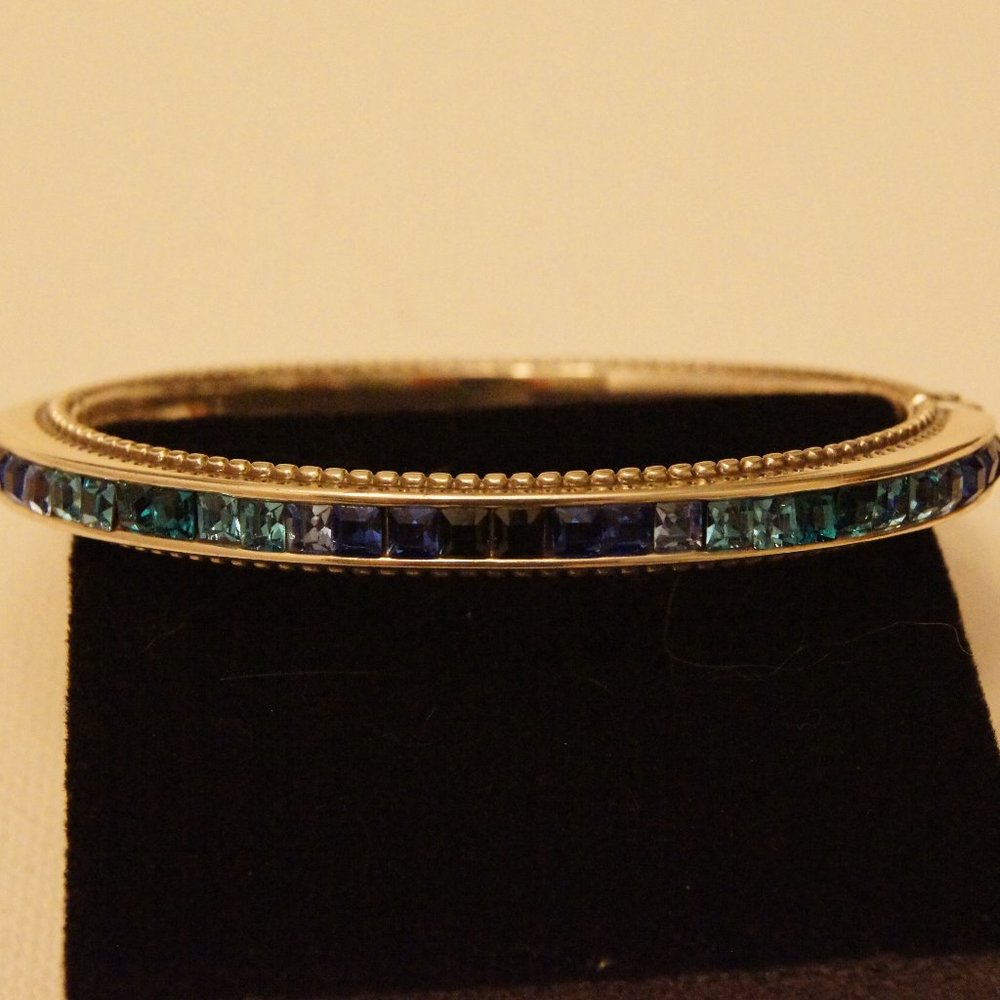Brighton Hinged Blue Bracelet (Swarovski Crystals/Silver Plated) Rare Find